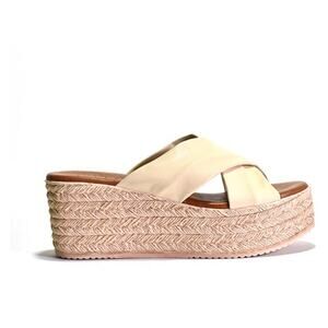 Cordani Beige Leather Wedge Espadrille Women's 39 US 8.5 $198